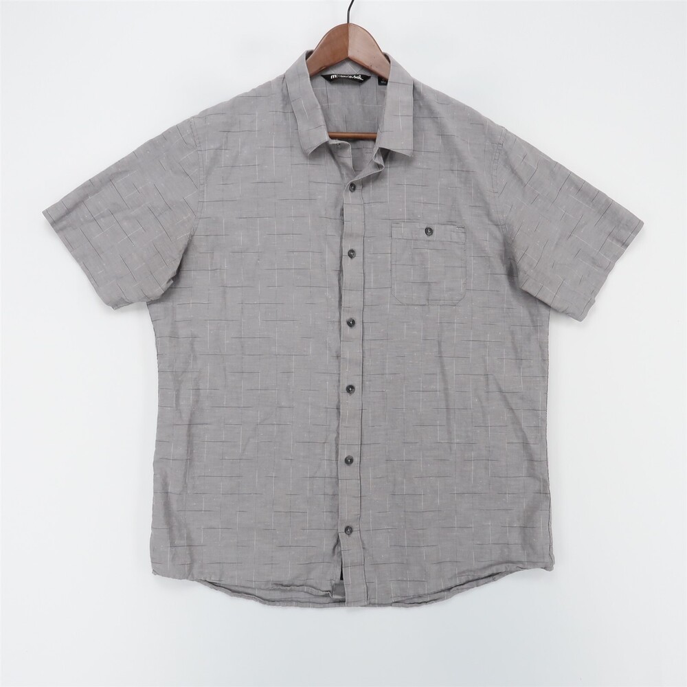 Travis Mathew Shirt Mens XL Gray Grid Short Sleeve Button Up Pocket